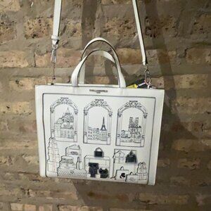 Karl Lagerfeld White Tote Bag with Black Illustrations